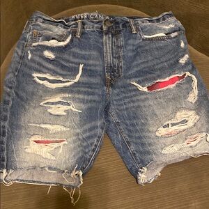 American Eagle Outfitters Men's Distressed Blue Denim Shorts